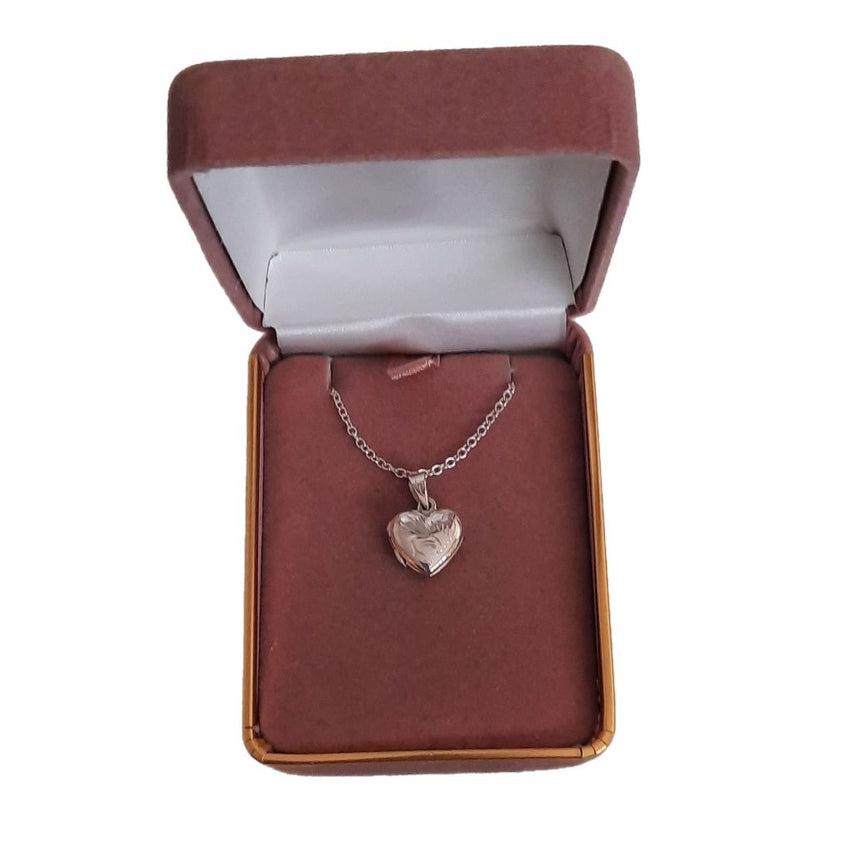 Girls Small Sterling Silver Diamond Cut Heart Locket