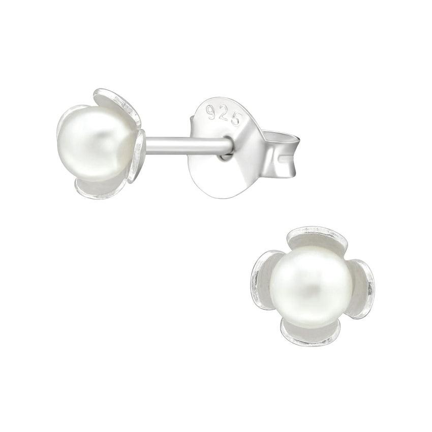 Girls Small Sterling Silver Pearl Stud Communion Earrings