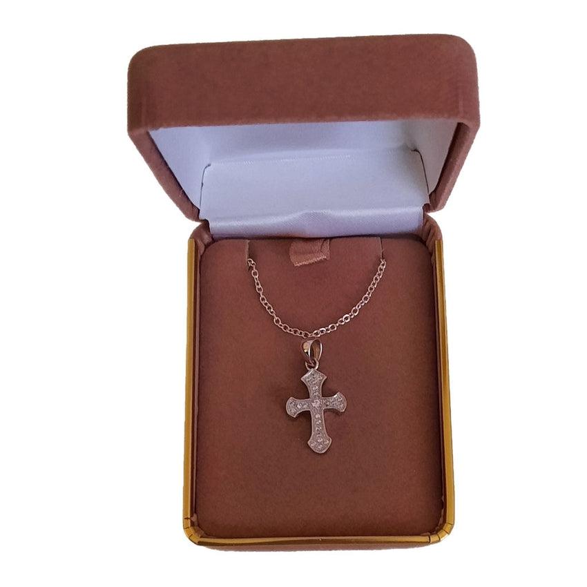 Girls Sterling Silver Bevelled Pave Cubic Zirconia Cross Pendant