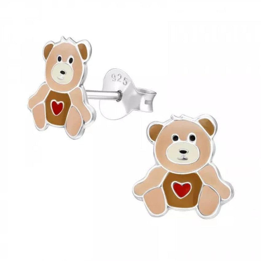 Girls Sterling Silver Teddy Bear Earrings