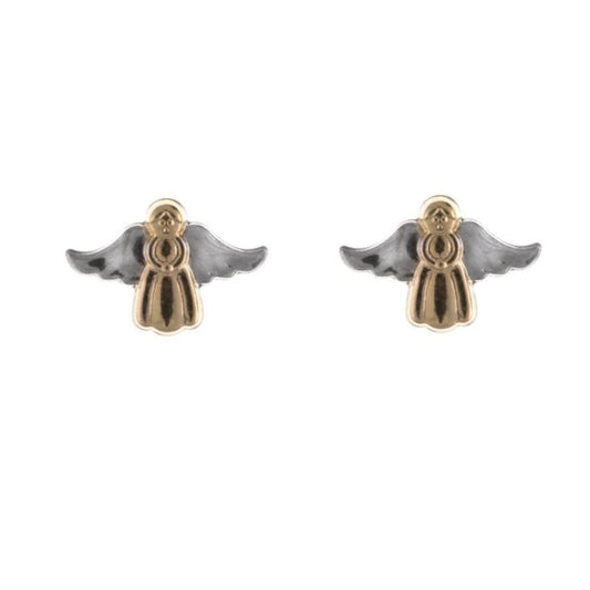 Girls Two Tone 9ct Gold And Silver Angel Earrings