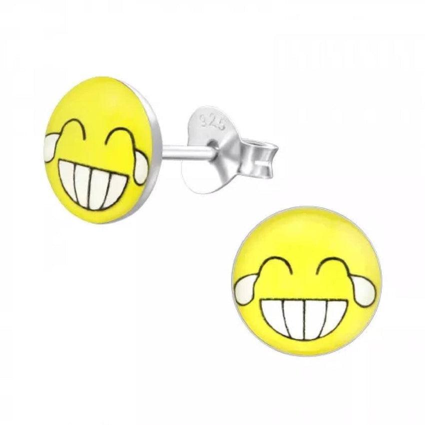 Girls Yellow Enamel Smiley Face Stud Emoji Earrings
