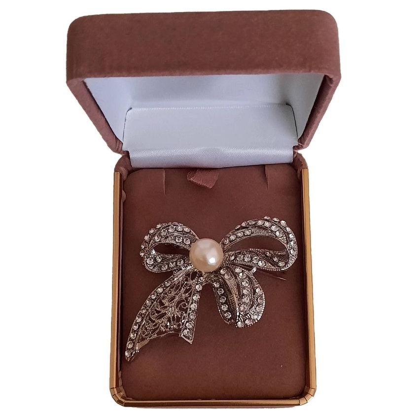 Glamorous Crystal Set Bow Brooch