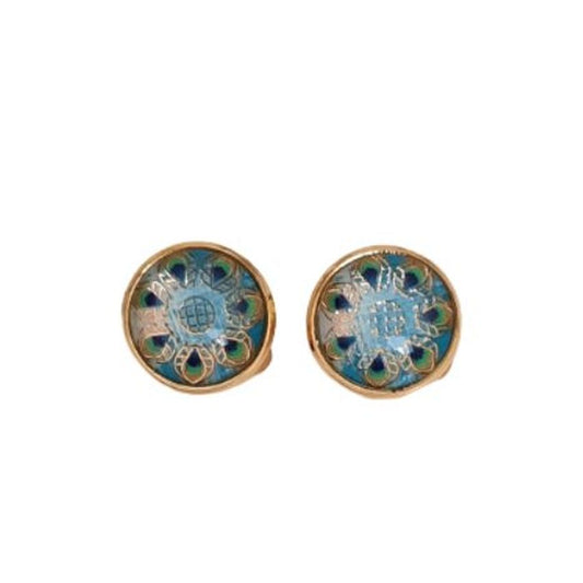 Glass Cabochon Button Clip On Earrings