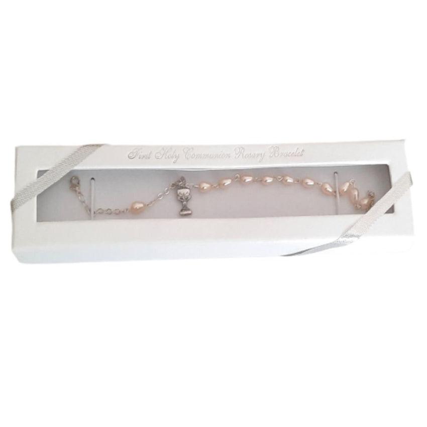 Glass Pearl Chalice Charm Communion Bracelet