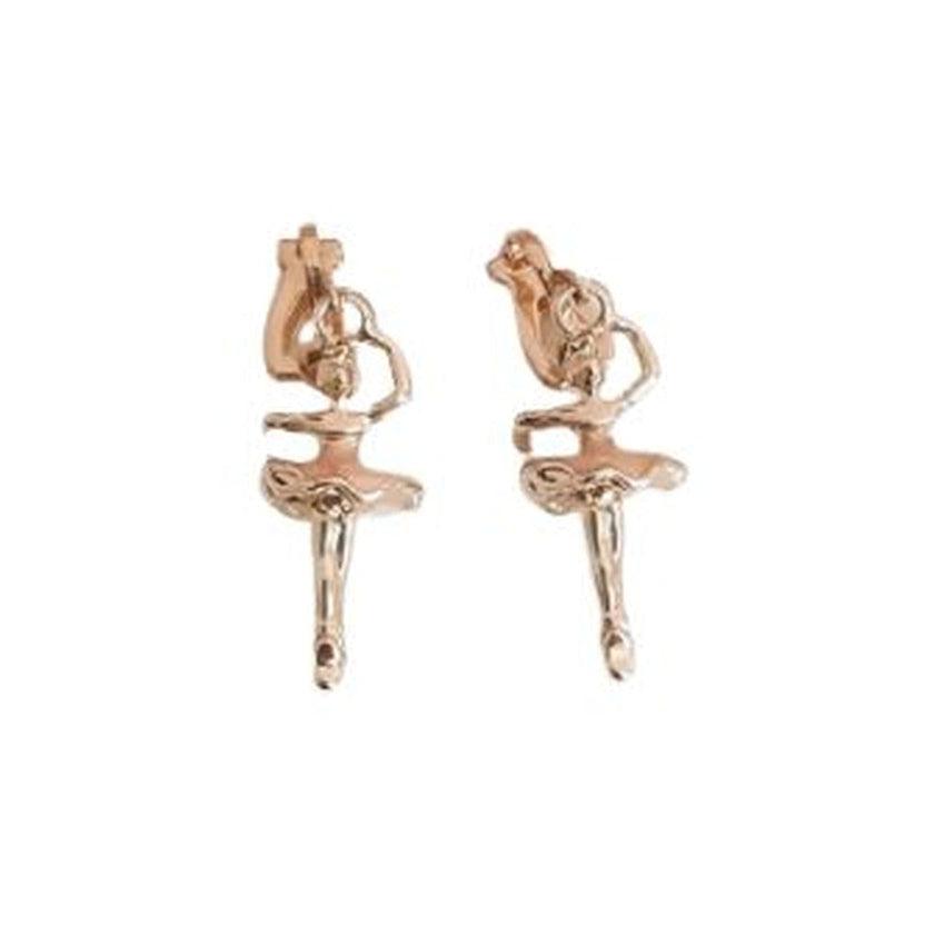 Gold 3D Ballerina Clip On Earrings