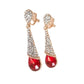 Gold And Red Crystal Drop Clip On Earrings