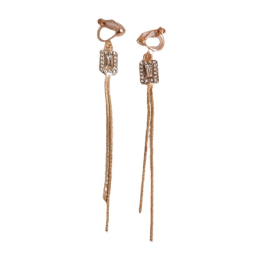 Gold Chain And Diamante Clip On Earrings
