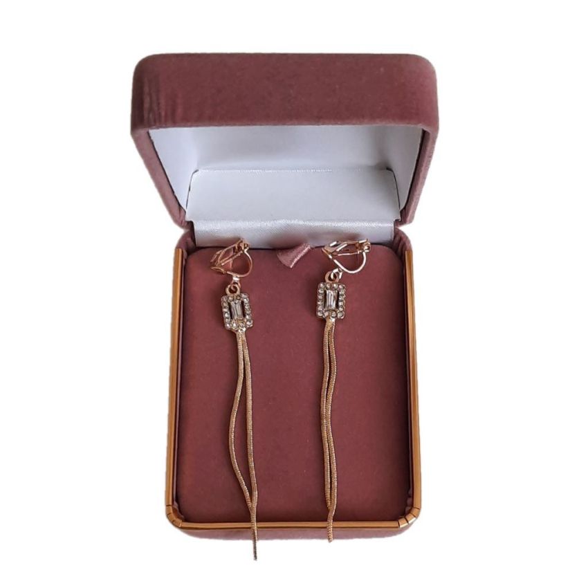 Gold Chain And Diamante Clip On Earrings(2)
