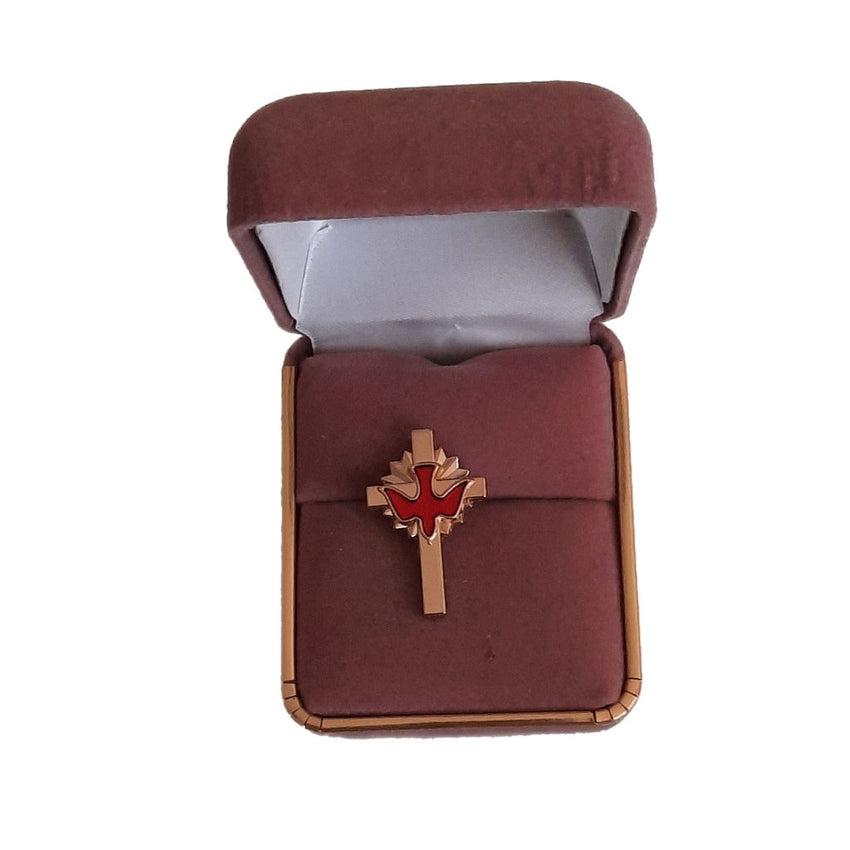 Gold Colour Confirmation Dove Lapel Pin With Red Enamel