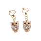 Gold Crystal Owl Clip On Earrings