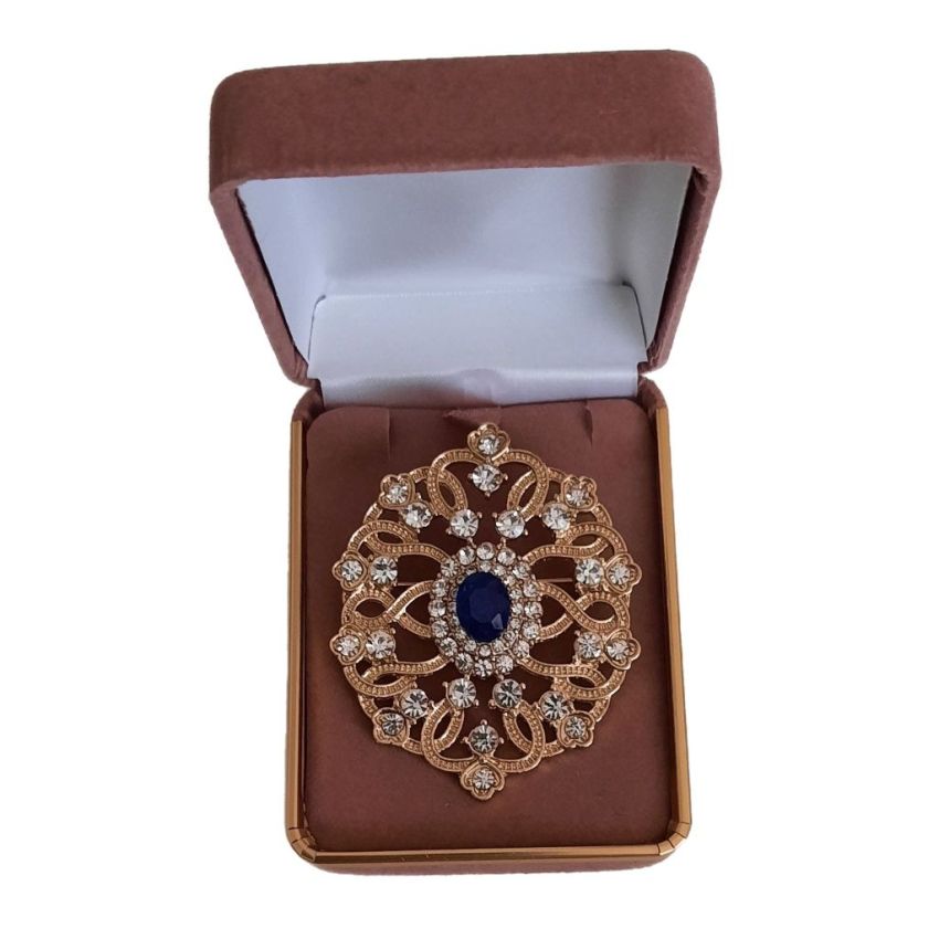 Gold Diamante Brooch With Blue Stone(2)