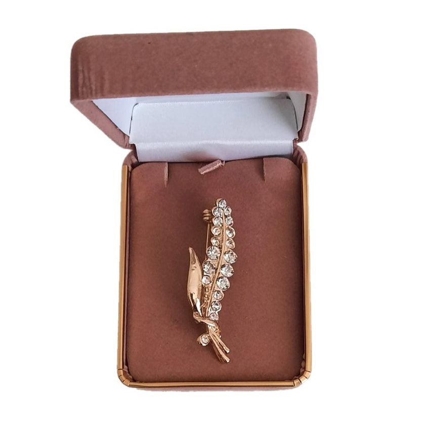 Gold Diamante Leaf Slim Brooch
