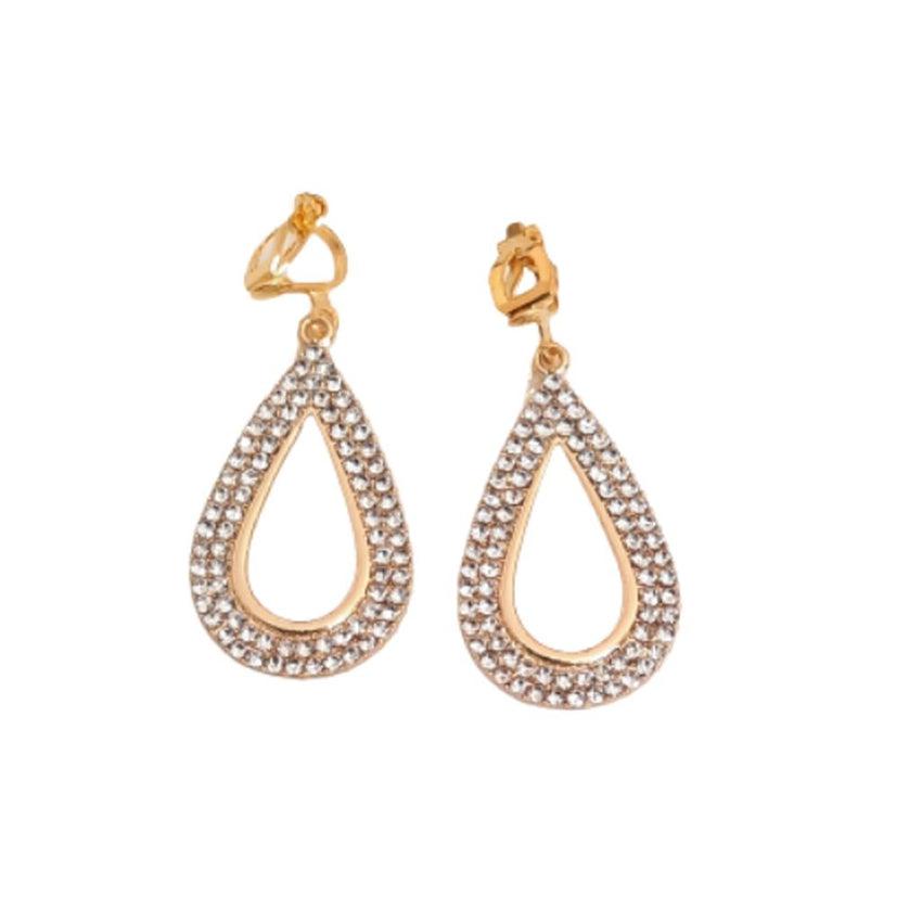 Gold Diamante Open Loop Clip On Earrings