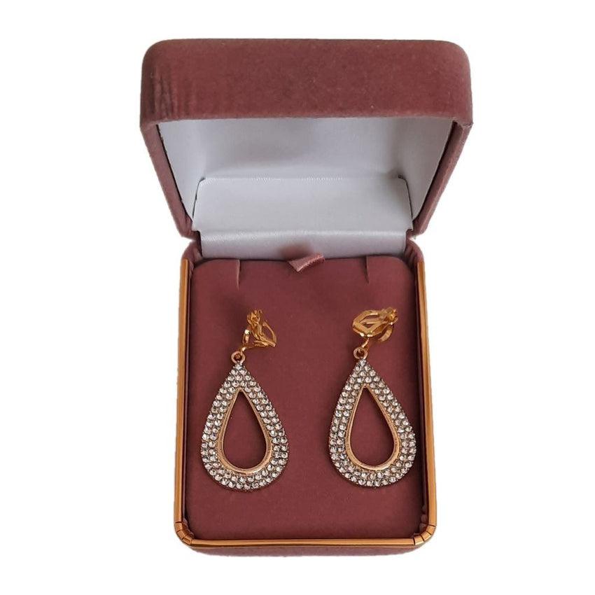 Gold Diamante Open Loop Clip On Earrings