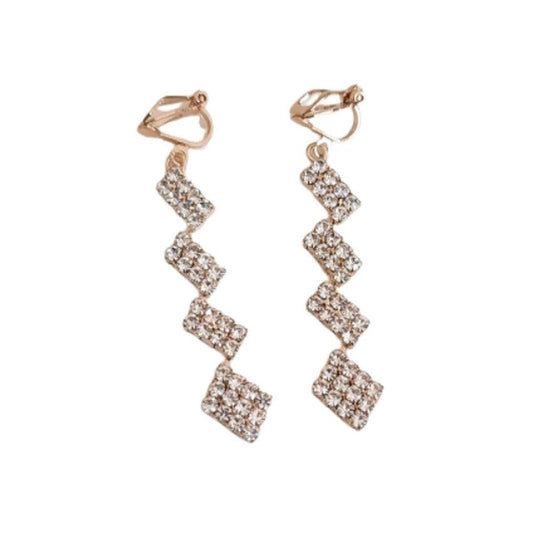 Gold Diamante Zig Zag Clip On Earrings