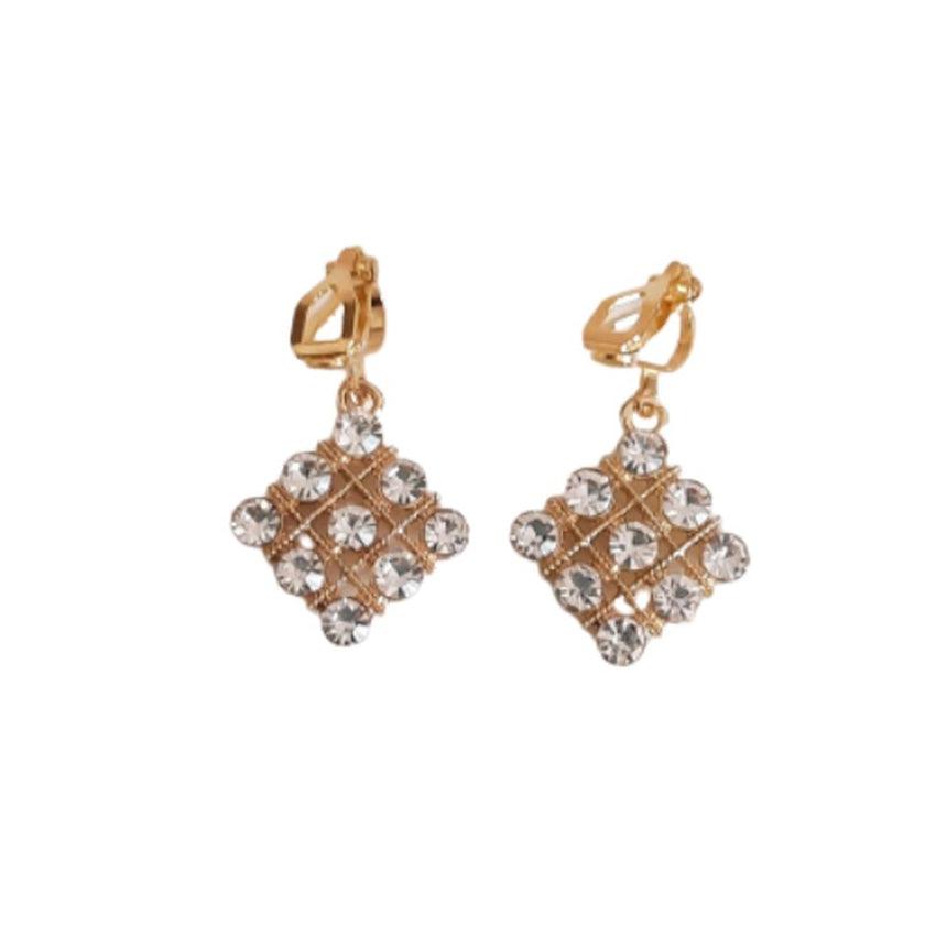 Gold Diamond Diamante Clip On Earrings