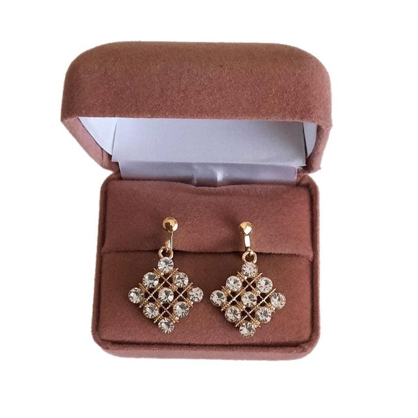 Gold Diamond Diamante Clip On Earrings