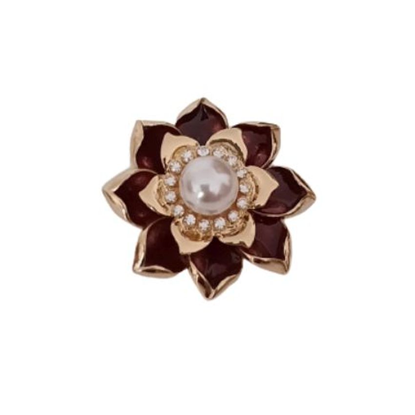 Gold Edged Purple Pearl And Diamante Brooch