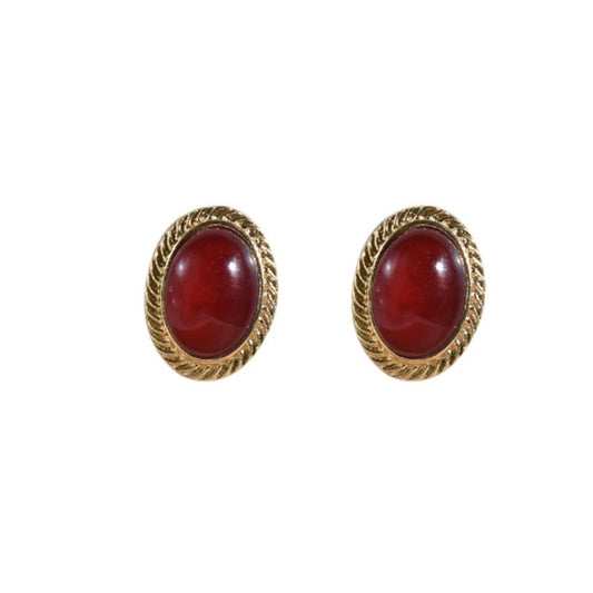 Gold Edged Red Oval Clip On Earrings