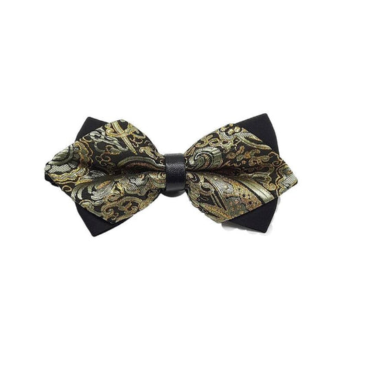 Gold Embroidered Pattern On A Black Bow Tie