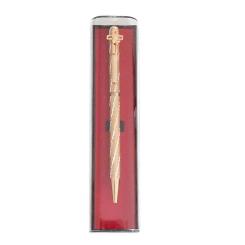 Gold Gift Religious Pen In a Presentation Box With a Cross Top