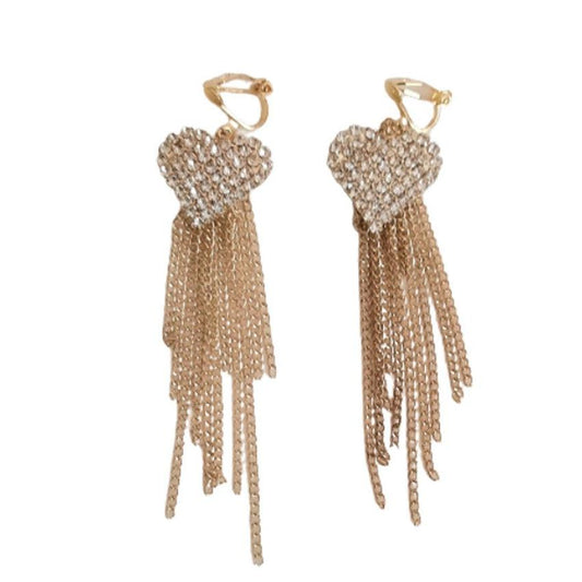 Gold Heart Drop Clip On Earrings