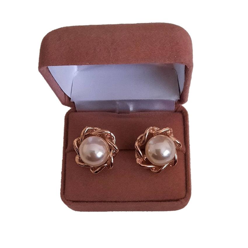 Gold Knot With Pearl Clip On Earrings