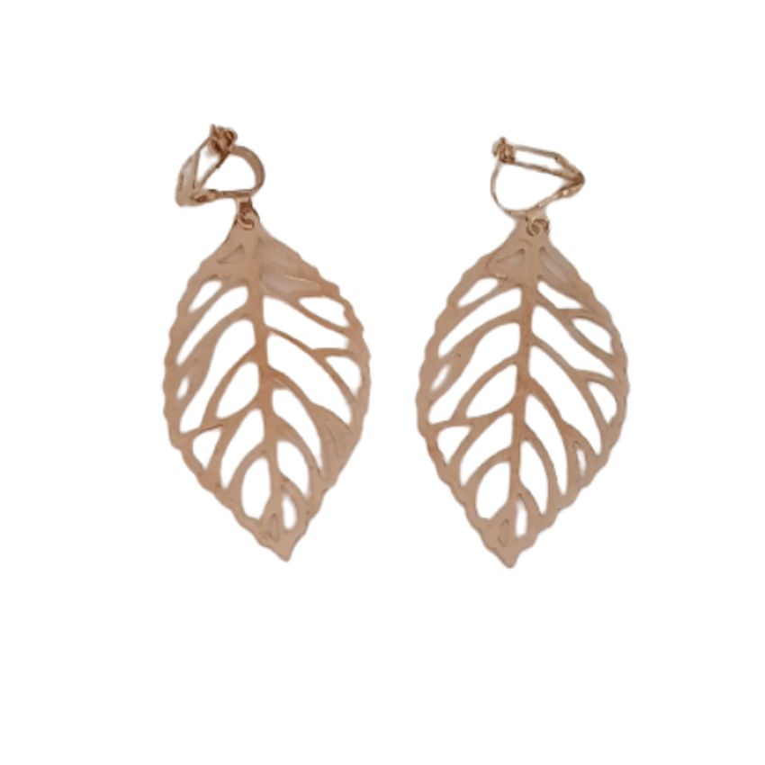 Gold Leaf Drop Clip On Earrings