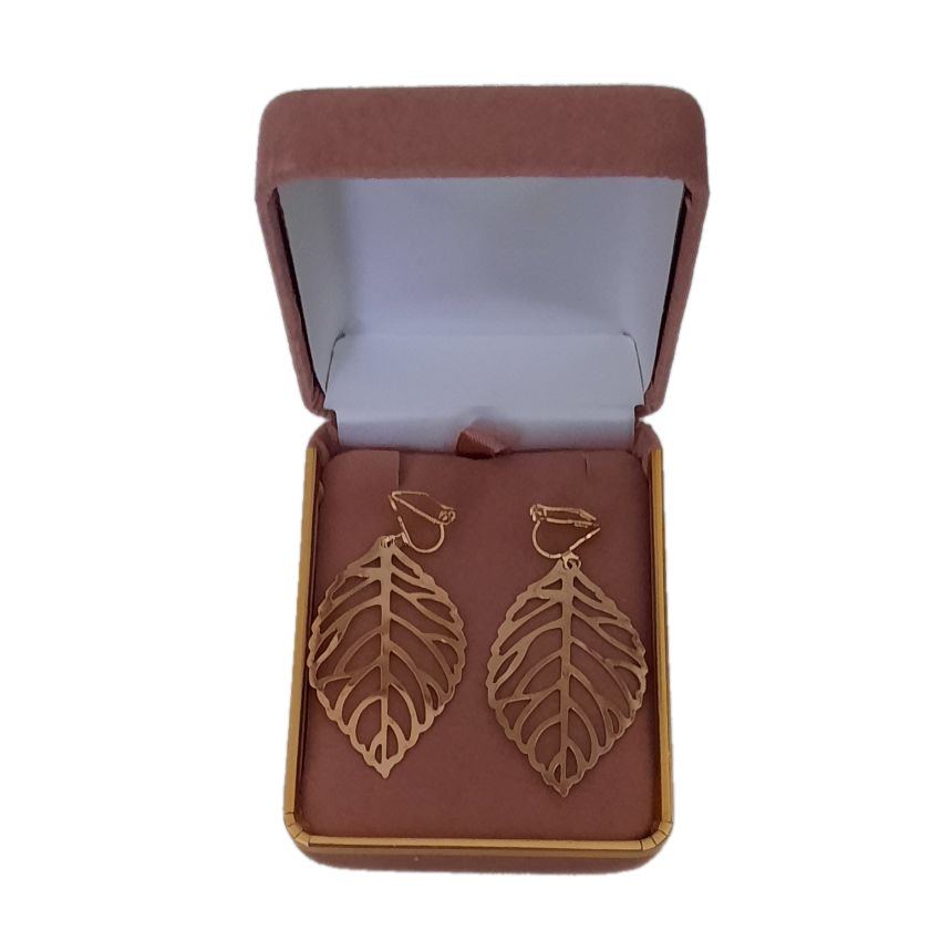 Gold Leaf Drop Clip On Earrings(2)