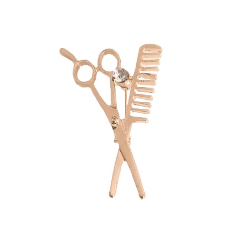 Gold Scissors And Comb Brooch