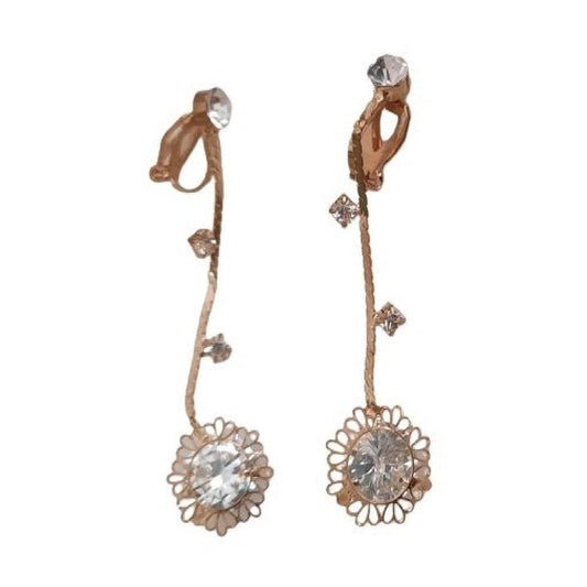 Gold Stem Pretty Crystal Flower Clip On Earrings