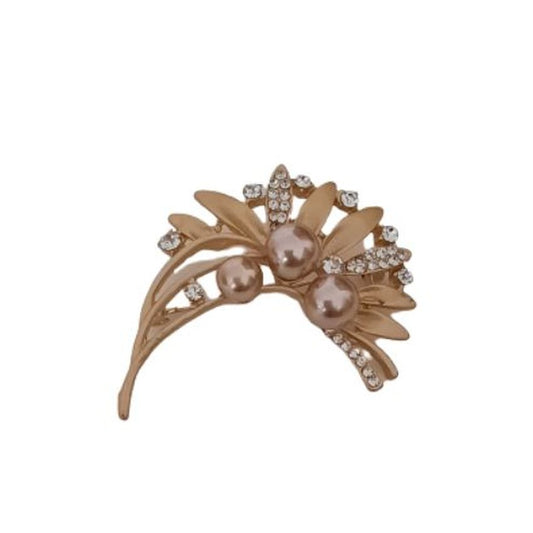 Gold With Pearl Beads Flower Brooch