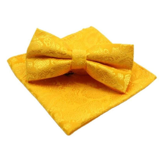 Golden Orange Embroidered Matching Bow Tie And Handkerchief Set