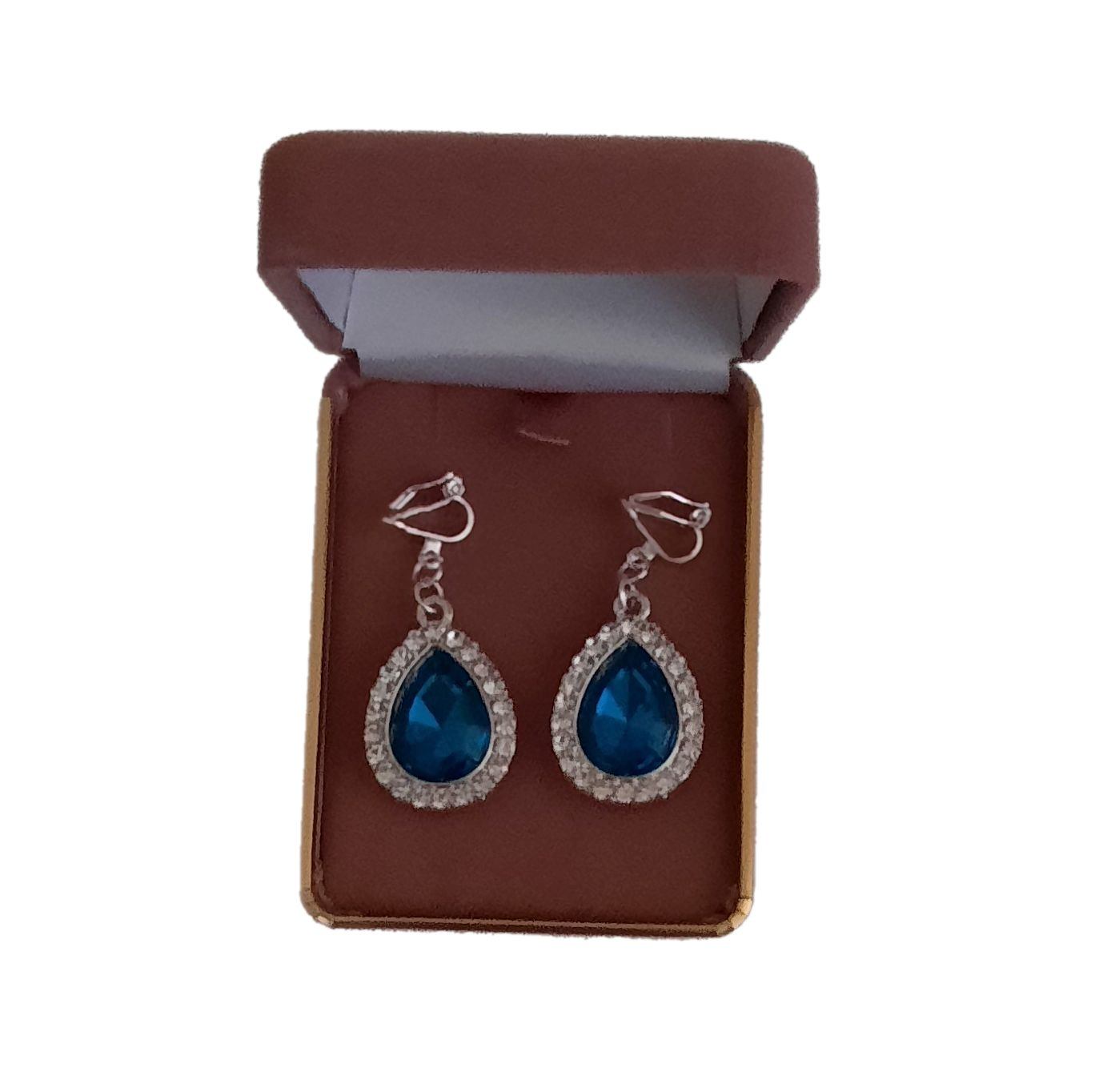 Gorgeous Teal Blue Diamante Clip On Earrings(2)