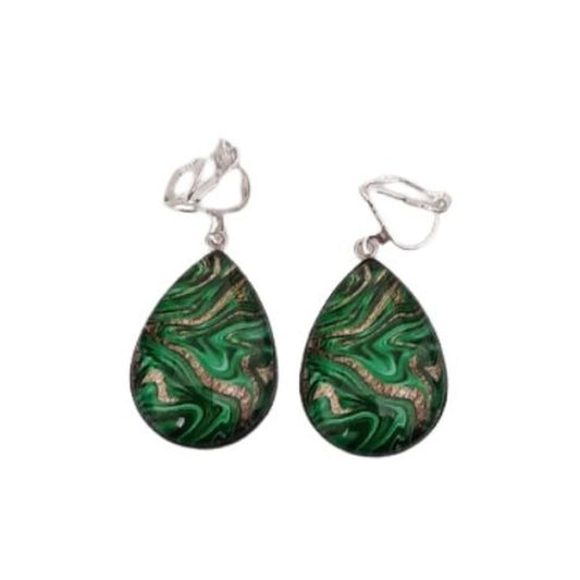 Green And Gold Water Drop Clip On Earrings