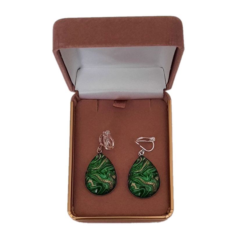 Green And Gold Water Drop Clip On Earrings(2)