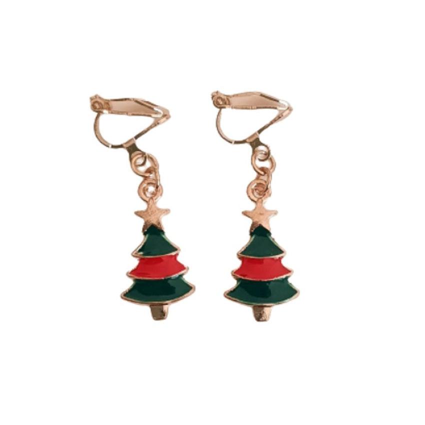 Green And Red Christmas Tree Clip On Earrings