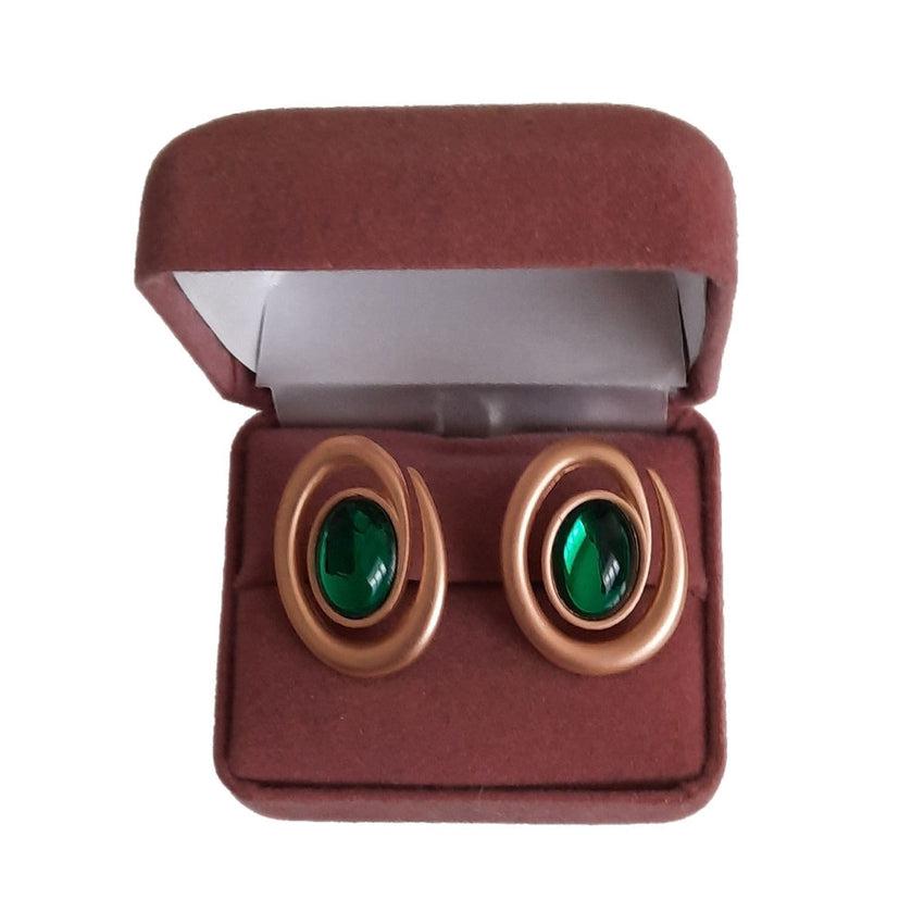 Green Centre Gold Swirl Clip On Earrings