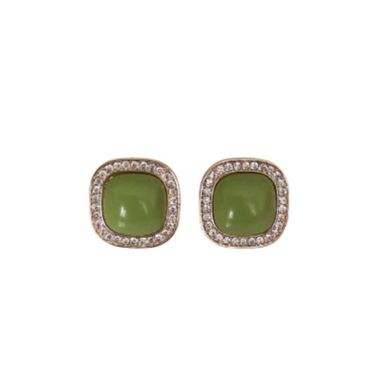 Green Centre Square Clip On Earrings