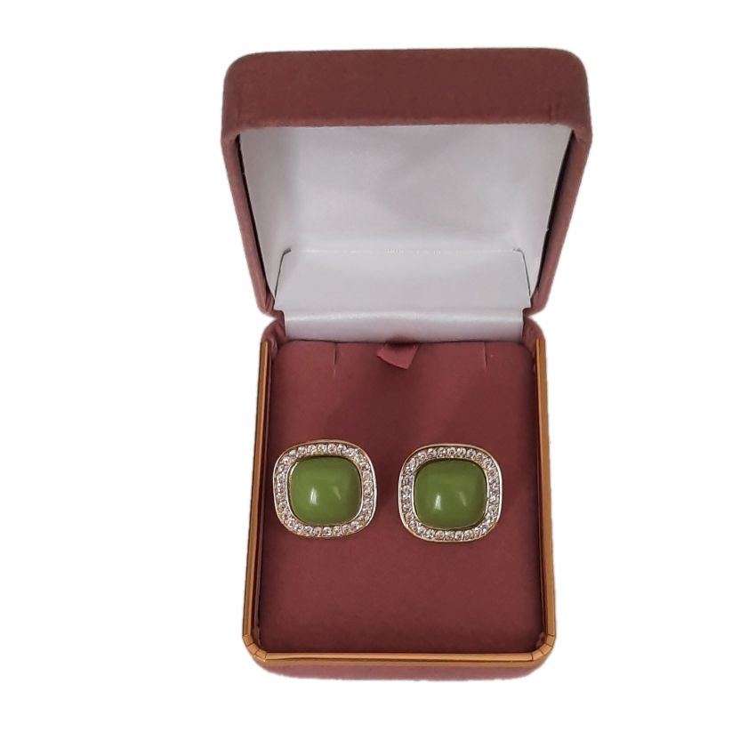 Green Centre Square Clip On Earrings(2)