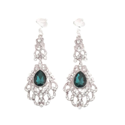 Green Chandelier Crystal Drop Clip On Earrings