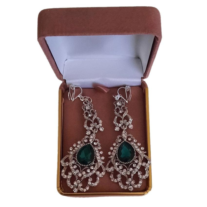 Green Chandelier Crystal Drop Clip On Earrings