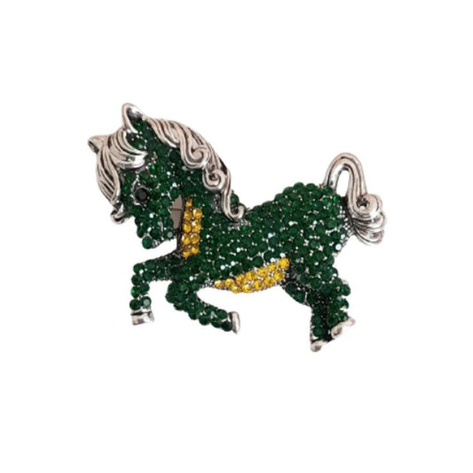 Green Crystal Trotting Horse Brooch