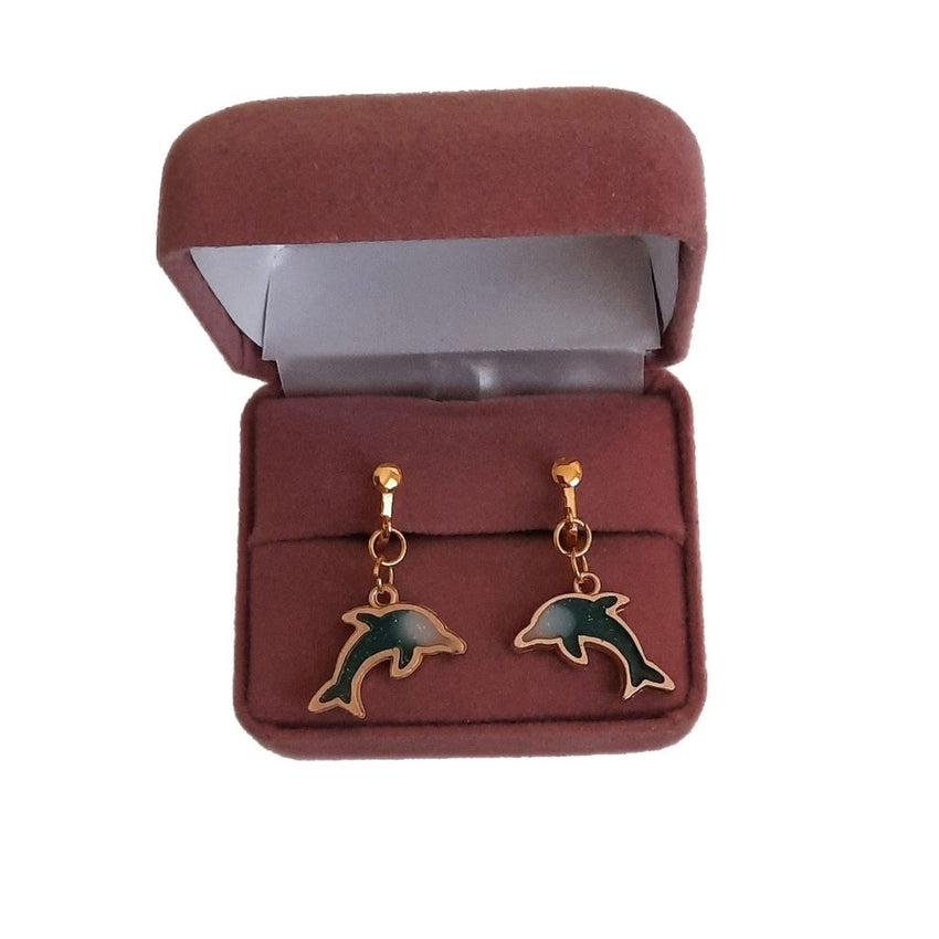 Green Dolphin Clip On Earrings