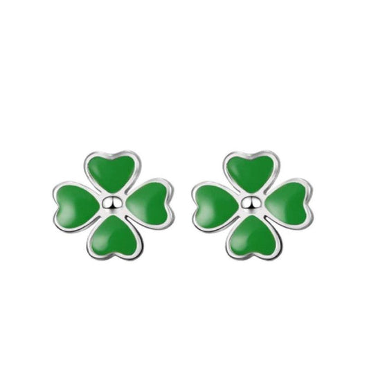 Green Enamel Four Clover Earrings