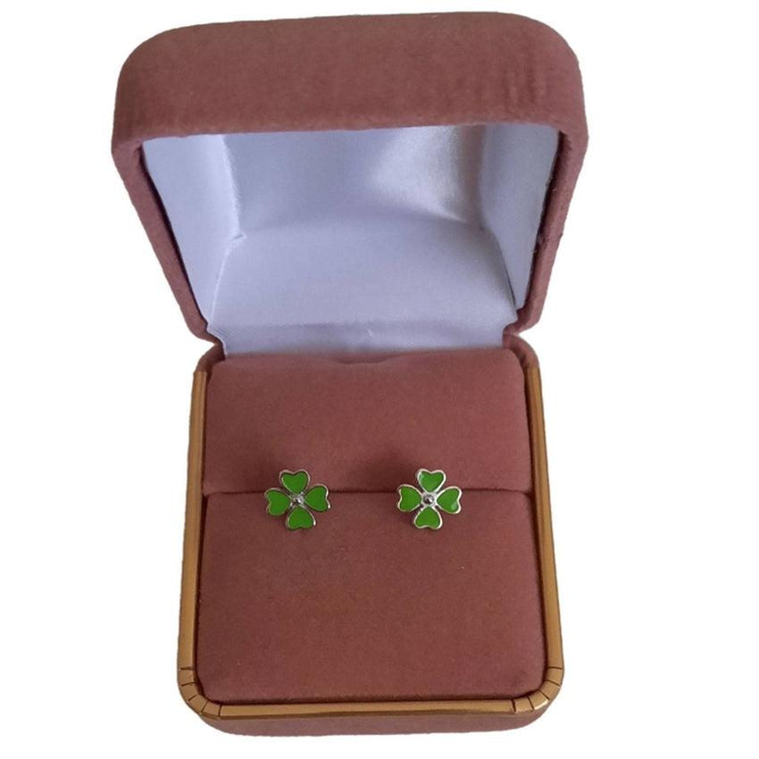 Green Enamel Four Clover Earrings