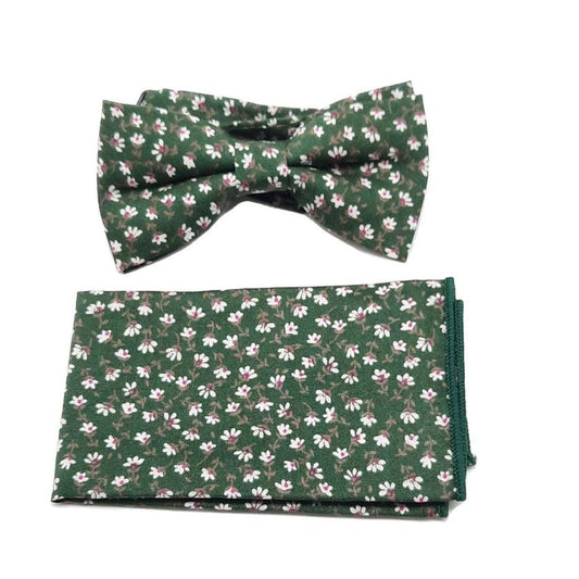 Green Floral Boys Dicky Bow And Hanky Set
