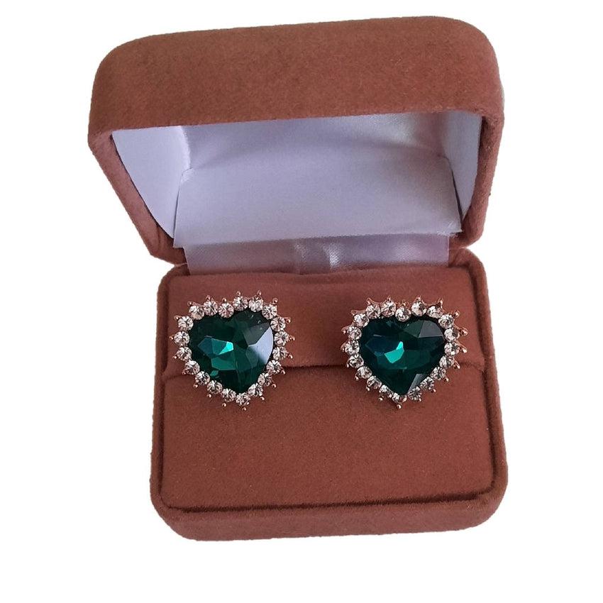 Green Heart Diamante Clip On Earrings