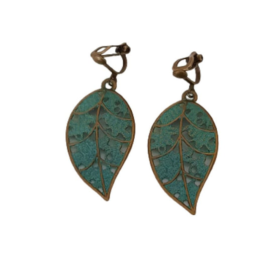 Green Leaf Clip On Earrings